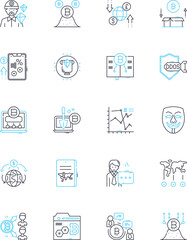 Peer-to-Peer lending linear icons set. Investment, Borrowing, Crowdfunding, Interest, Prosperity, Collaboration, Loans line vector and concept signs. Fundraising,Credirthiness,Piering outline