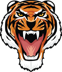 Tiger Face Expression Illustration. Tattoo Art. Vector.
