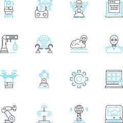 Fototapeta premium Computer programming linear icons set. Code, Syntax, Debugging, Algorithms, Functions, Variables, Loops line vector and concept signs. Control,Compilation,Scripting outline illustrations