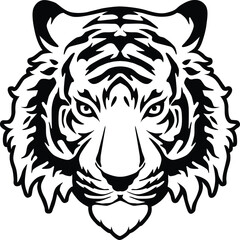 Tiger Face Expression Illustration. Tattoo Art. Vector.