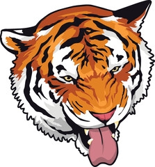 Tiger Face Expression Illustration. Tattoo Art. Vector.