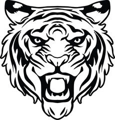 Tiger Face Expression Illustration. Tattoo Art. Vector.