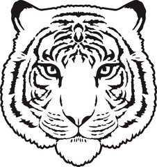 Tiger Face Expression Illustration. Tattoo Art. Vector.