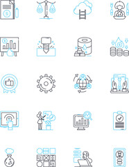 Fiscal expansion linear icons set. Stimulus, Investment, Inflation, Employment, Economic growth, Demand, Taxation line vector and concept signs. Deficit,Business,Infrastructure outline illustrations