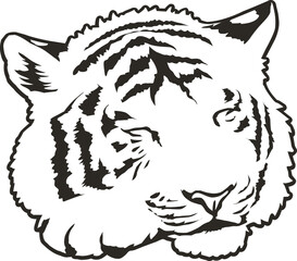 Tiger Face Expression Illustration. Tattoo Art. Vector.