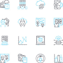 Social web linear icons set. Connect, Share, Nerk, Like, Tweet, Comment, Stream line vector and concept signs. Follow,Favorite,Pin outline illustrations