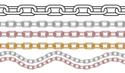 SET OF MULTICOLOR METAL SHINY CHAINS WITH DIAMANTE AND ZIRCONS IN METAL CHAINS VECTOR