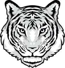 Tiger Face Expression Illustration. Tattoo Art. Vector.