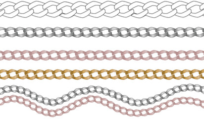 SET OF MULTICOLOR METAL SHINY CHAINS WITH DIAMANTE AND ZIRCONS IN METAL CHAINS VECTOR - obrazy, fototapety, plakaty
