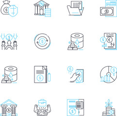 Capital allocation linear icons set. Efficiency, Optimization, Diversity, Risk, Returns, Funding, Strategy line vector and concept signs. Investment,Allocation,Liquidity outline illustrations