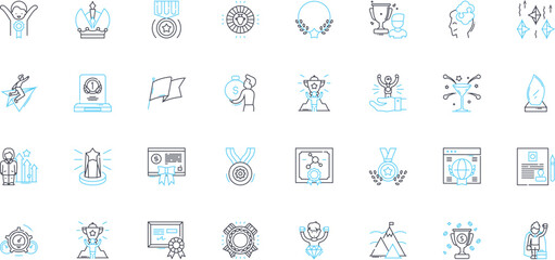 Gameification linear icons set. Engagement, Motivation, Rewards, Incentives, Competition, Points, Badges line vector and concept signs. Gamify,Fun,Learning outline illustrations