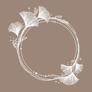 ginkgo leaf handwriting for card decoration clip art.