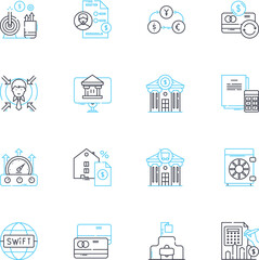 Data evaluation linear icons set. Analysis, Assessment, Scrutiny, Interpretation, Classification, Categorization, Examination line vector and concept signs. Audit,Validation,Verification outline