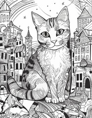 Cat coloring page illustration For relaxation, cat lovers, can vent for both children and adults.