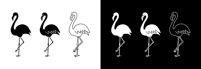 Silhouette of a flamingo on a black and white background. A sketch or drawing for decoration. © Yuliia