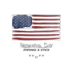 Memorial Day, flag of the United States of America. Drawing in watercolor style.