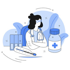 doctor sitting in his office family doctor vector illustration