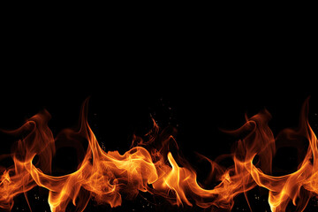 Burning fire flame on black background with copy space. Created with Generative AI Technology