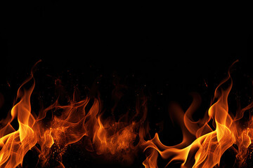 Fototapeta premium Burning fire flame on black background with copy space. Created with Generative AI Technology