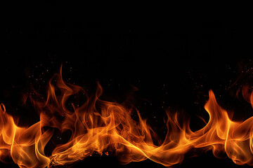 Obraz premium Burning fire flame on black background with copy space. Created with Generative AI Technology