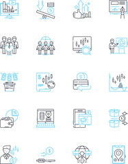 Wealth manager linear icons set. Investment, Finance, Asset, Portfolio, Diversification, Strategy, Retirement line vector and concept signs. Wealth,Advisor,Securities outline illustrations