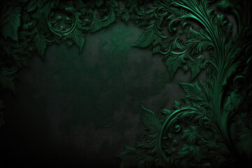 AI generated baroque floral ornaments monogram bas relief rococo elements at dark background - obrazy, fototapety, plakaty