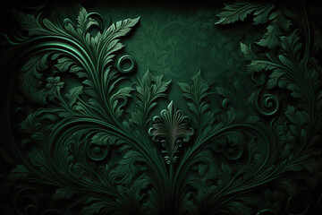 AI generated baroque floral ornaments monogram bas relief rococo elements at dark background - obrazy, fototapety, plakaty