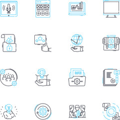 Evolution linear icons set. Adaptation, Mutation, Natural Selection, Genetics, Darwinism, Fossilization, Reproduction line vector and concept signs. Variation,Survival,Speciation outline illustrations