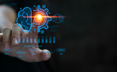 Humans are using AI technology to help their work. AI Learning and Artificial Intelligence Business, Modern Technology, Internet, and Networks. AI Technology in daily life.with copy space.