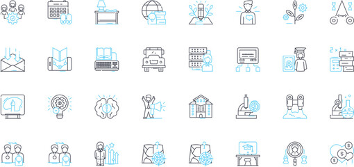 Creative inspiration linear icons set. Ingenuity, Creativity, Imagination, Originality, Ideation, Innovation, Vision line vector and concept signs. Enthusiasm,Artistry,Invention outline illustrations