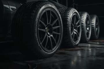 Obraz na płótnie Canvas Dark background with car tires. Generative AI