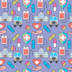 medical pattern with flat color elements in vector