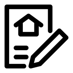 Home contract in outline icon. Real estate, document, residence, mortgage
