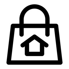 Shopping bag with house in outline icon. Real estate, commerce, property, market
