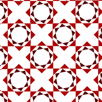 Pattern con elementi grafici geometrici, rosso, nero e bianco 