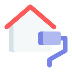 Home renovation in flat icon. Paint roller, house, repair