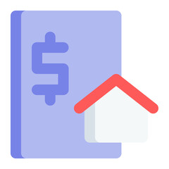 Real estate in flat icon. Mortgage, house, residential, property, sale, document