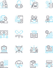 Capital allocation linear icons set. Efficiency, Budgeting, Analysis, Optimization, Strategy, Forecasting, Prioritization line vector and concept signs. Management,Decision-making,Investment outline