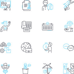 Business development linear icons set. Innovation, Market, Strategy, Growth, Nerking, Collaboration, Sales line vector and concept signs. Expansion,Partnership,Planning outline illustrations