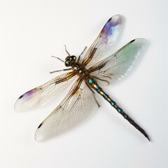 Dragonfly on white background, closeup macro shot created using generative AI tools