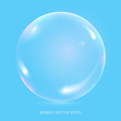 Clear round bubble vector isolated on light blue background
