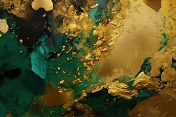 Złoto i zieleń tekstura - luksusowe tło - Gold and green texture - luxury background - AI Generated