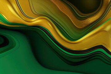 Złoto-zielone fale - tło, tekstura - Gold-green waves - background, texture - AI Generated - obrazy, fototapety, plakaty