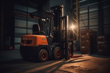 Electric recharge station powering forklift. Generative AI