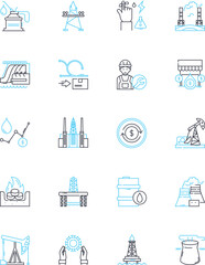 Construction linear icons set. Foundation, Structure, Concrete, Steel, Masonry, Framing, Plumbing line vector and concept signs. Electrical,Roofing,Insulation outline illustrations