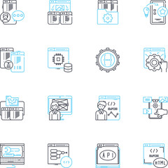 Engineer linear icons set. Innovation, Precision, Design, Problem-solving, Ingenuity, Creativity, Technology line vector and concept signs. Efficiency,Collaboration,Optimization outline illustrations