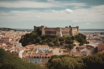 Fototapeta na wymiar View of Lisbon with Sao Jorge Castle in background. Generative AI