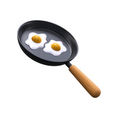 Frying pan with fried egg. Cooking scrambled eggs. 3d icon.