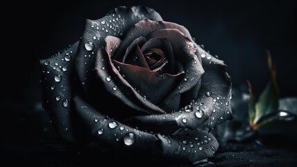 AI Generated. AI Generative. Close macro shot photo of realistic flower black rose. Can be used for wedding romantic or love concept. Graphic Art Illustration.