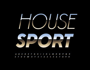 Obraz premium Vector chrome logo House Sport. Bold Metallic Font. Artistic Alphabet Letters and Numbers set